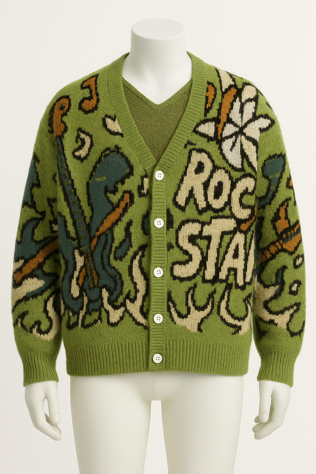 GREEN PRINTER CARDIGAN - VORG EAVY