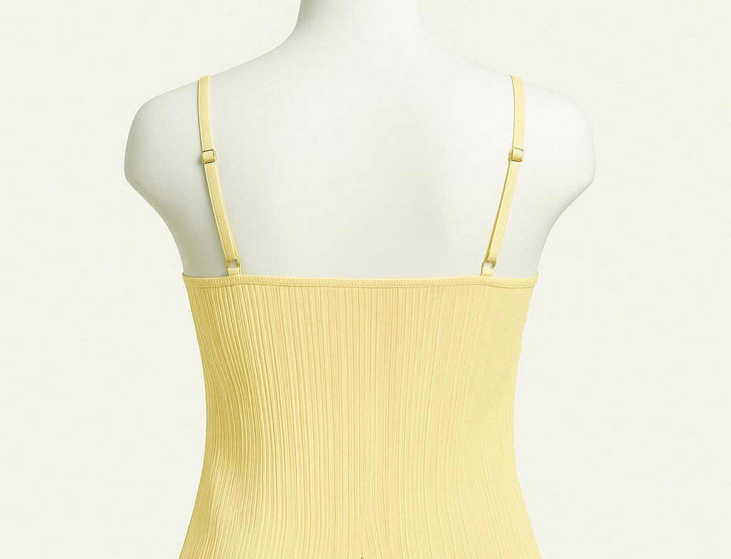 YELLOW PLEATED CAMISOLE WITH LACE TRIM - VORG EAVY