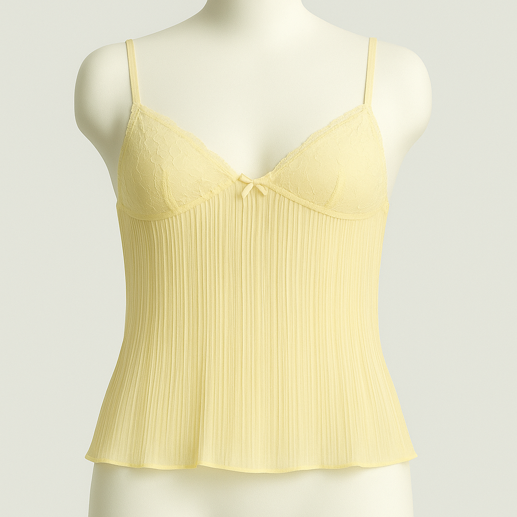 YELLOW PLEATED CAMISOLE WITH LACE TRIM - VORG EAVY